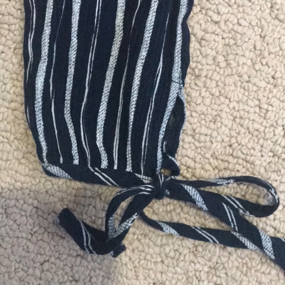 blue and white striped off the shoulder crop top - Picture 2 of 4